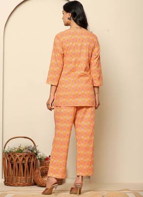 Peach printed cotton co- ord set 2
