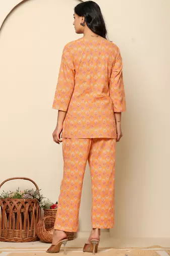 Peach printed cotton co- ord set