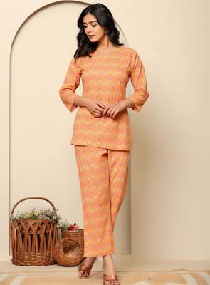 Peach printed cotton co- ord set 3