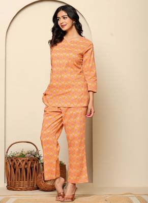 Peach printed cotton co- ord set 4