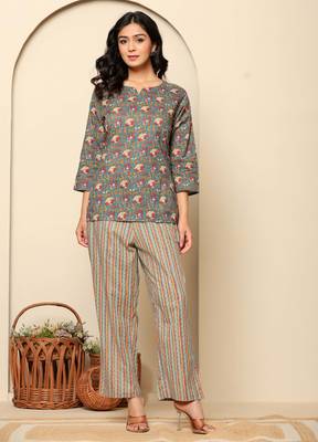 Green printed cotton coord set 1