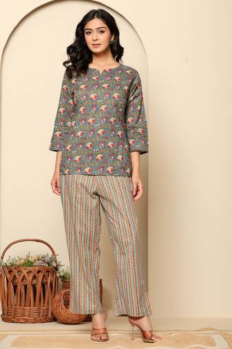 Green printed cotton coord set