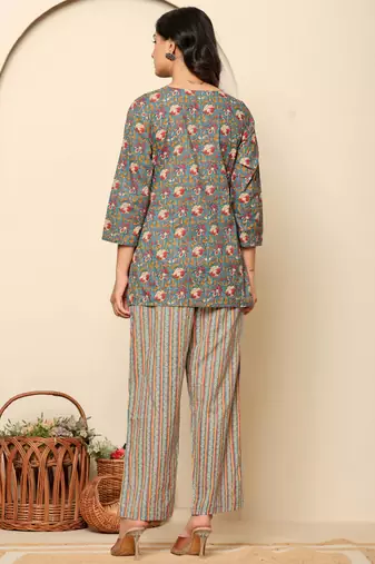 Green printed cotton coord set