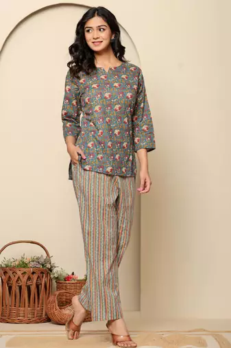 Green printed cotton coord set