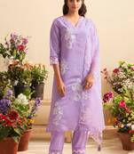 lavender lavender embroidered blended kurta sets