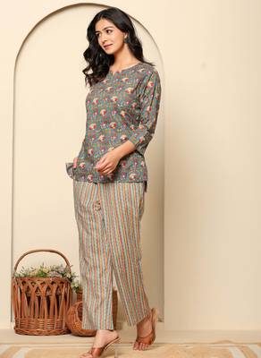 Green printed cotton coord set 4