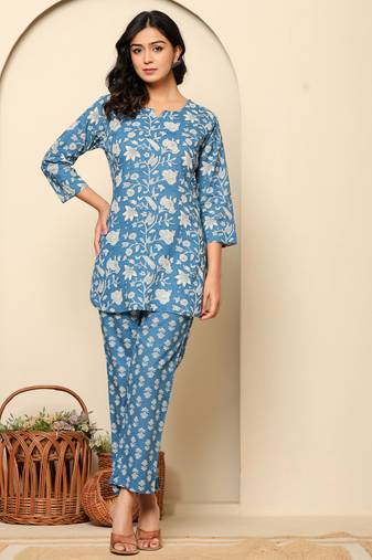 Blue printed cotton coord set