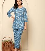 Blue printed cotton coord set