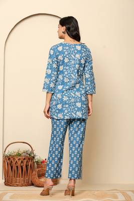 Blue printed cotton coord set 2