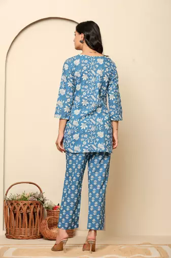 Blue printed cotton coord set