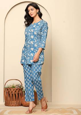 Blue printed cotton coord set 4