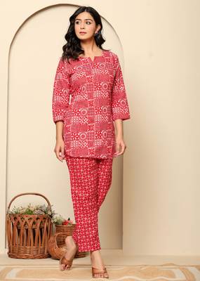 Pink printed cotton coord set 3