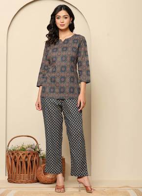 Blue printed cotton coord set 1