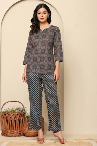 Blue printed cotton coord set