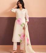 rose red printed cotton kurta sets