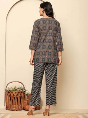 Blue printed cotton coord set 2