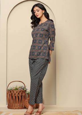 Blue printed cotton coord set 3