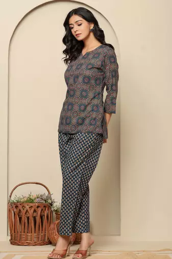 Blue printed cotton coord set