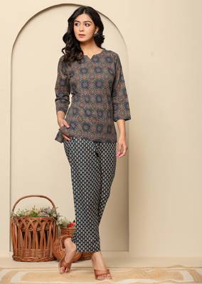 Blue printed cotton coord set 4