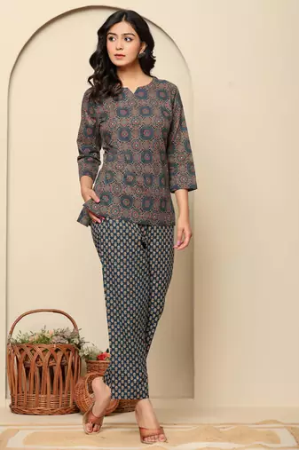Blue printed cotton coord set