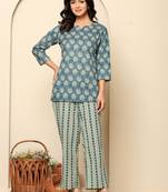 Blue printed cotton coord set