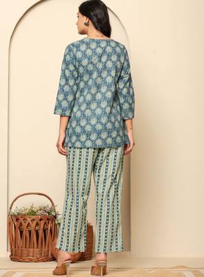 Blue printed cotton coord set 2