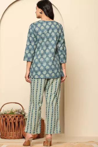 Blue printed cotton coord set
