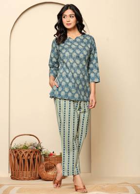 Blue printed cotton coord set 3