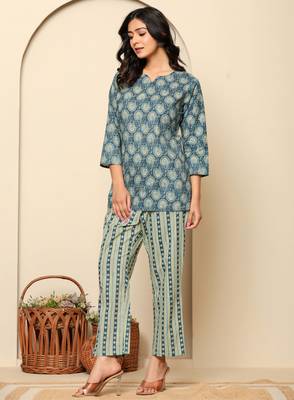 Blue printed cotton coord set 4