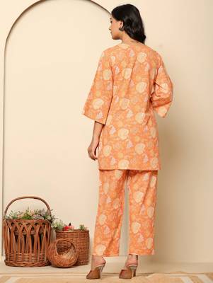 Peach printed cotton coord set 2