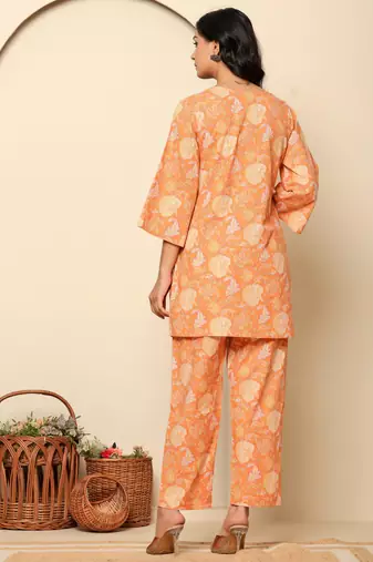 Peach printed cotton coord set