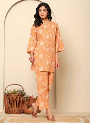 Peach printed cotton coord set 3