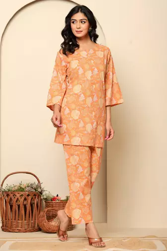 Peach printed cotton coord set