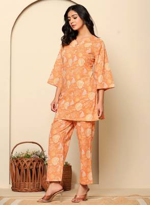 Peach printed cotton coord set 4
