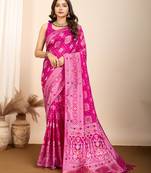 Pink mina kari silk blend saree with rich woven pallu