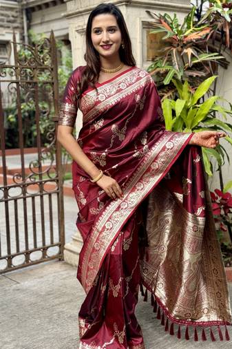 Maroon Art banarasi silk Saree