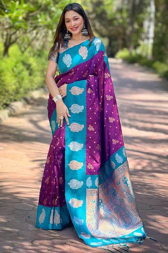 purple Zari Woven art Silk Kanjeevaram Saree