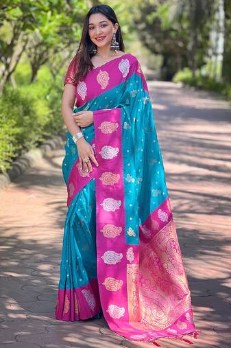 Blue Zari Woven art Silk Kanjeevaram Saree