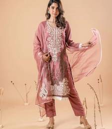 raisin dark mauve embroidered blended kurta sets