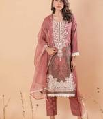 raisin dark mauve embroidered blended kurta sets