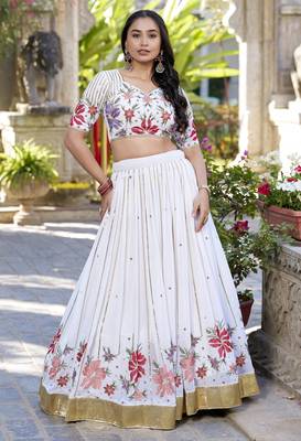 white sequins and thread embroidered georgette indian designer wedding lehenga dress 7