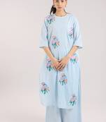 Ice blue floral embroidered kurta with pant