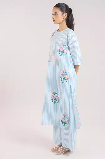 Ice blue floral embroidered kurta with pant