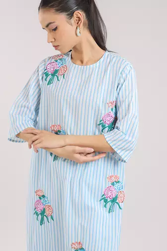 Ice blue floral embroidered kurta with pant