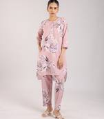 Dusty rose floral printed cotton kurta set