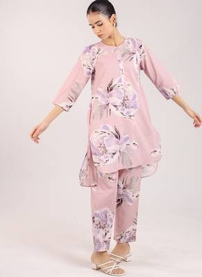 Dusty rose floral printed cotton kurta set 2
