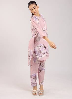 Dusty rose floral printed cotton kurta set 3