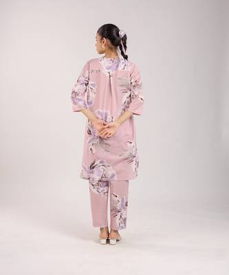 Dusty rose floral printed cotton kurta set 4