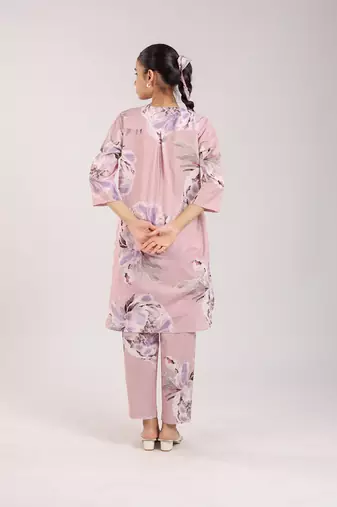 Dusty rose floral printed cotton kurta set