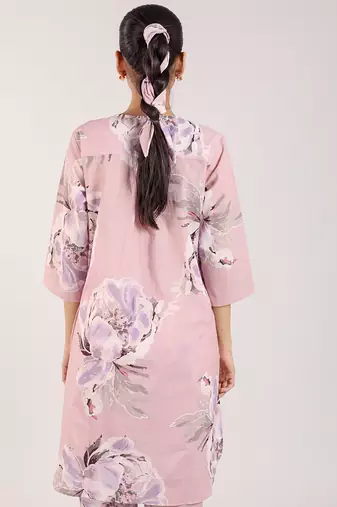 Dusty rose floral printed cotton kurta set